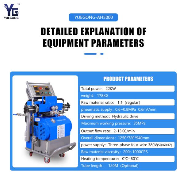 AH5000 Hydraulic PU Polyurea Spray Equipment Spray Foam Insulation Machine 22kw