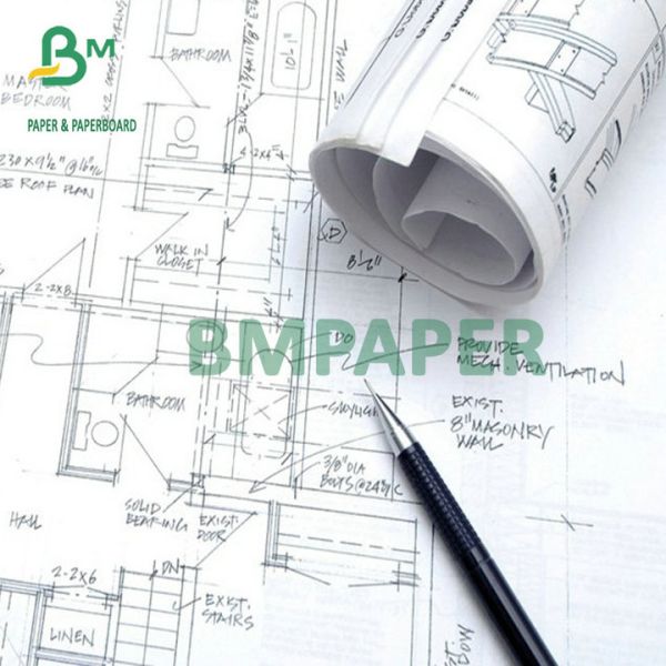 92 Brightness Plotter Paper Roll 36'' X 500ft 20# 3'' Core For Inkjet Printer