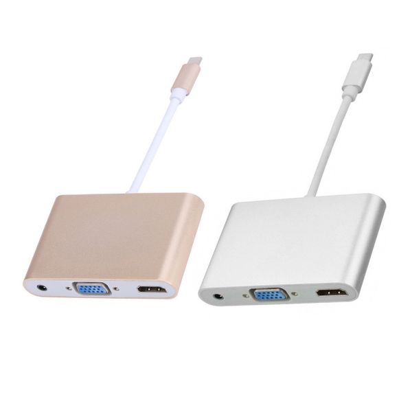 Kico Factory USB 3.1 USB-C Type C to 3.5mm Audio & VGA & HDTV Digital AV AUX Adapter for Laptop & Notebook
