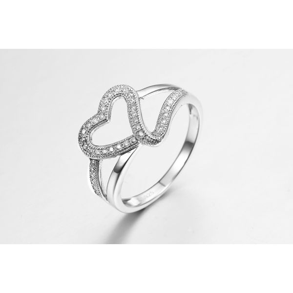 Heart Shaped 925 Silver CZ Rings 2.38g CZ Eternity Wedding Band