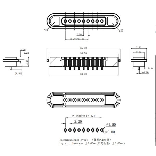 600G Magnetic Force  9pin Pogo Pin Magnetic Connector For Solar Simulator