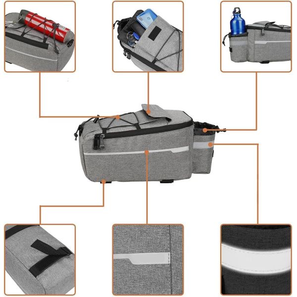 Bike Rear Rack Bag 10L Insulated Bike Trunk Cooler Reflective Bicycle Rear Seat Cargo Bag Water Resistant Bike