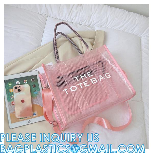 Wholesale Summer Clear Mesh PVC Beach Bags Transparent Design Tote Bags Women Luxury Handbags For Outdoor
