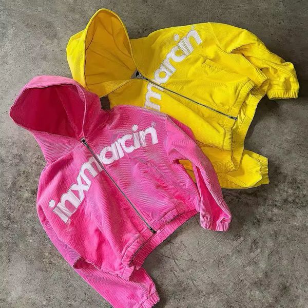 Custom Embroidery Graphic Cropped Hoodies Heavyweight Corduroy Zipper up Vintage