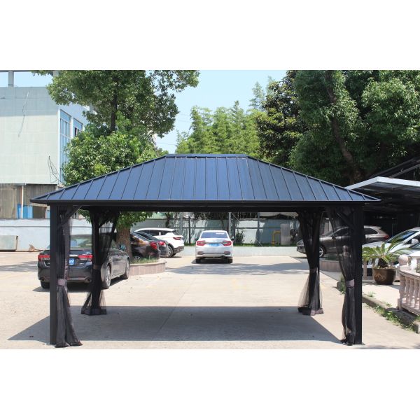 Polyester Sail Double-Roof Metal Gazebo with Arched Rib in Classic Design
