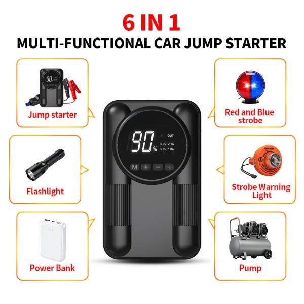 Portable 2 In 1 Jump Starter Tire Inflator 8000mAh Car Battery Battery Booster With Air Compressor