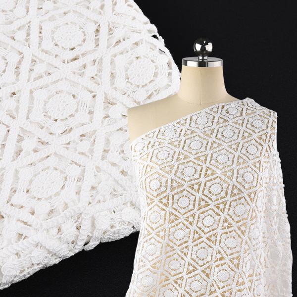 Tecidos de renda branca Guipure bordados Cordão Tecidos de renda para vestidos