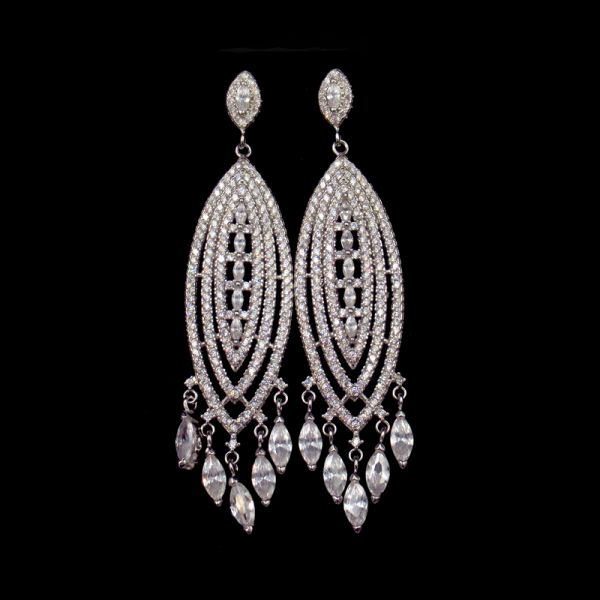 American Indian Style Blue Zircon Hanging Silver Drop Earrings For Wedding