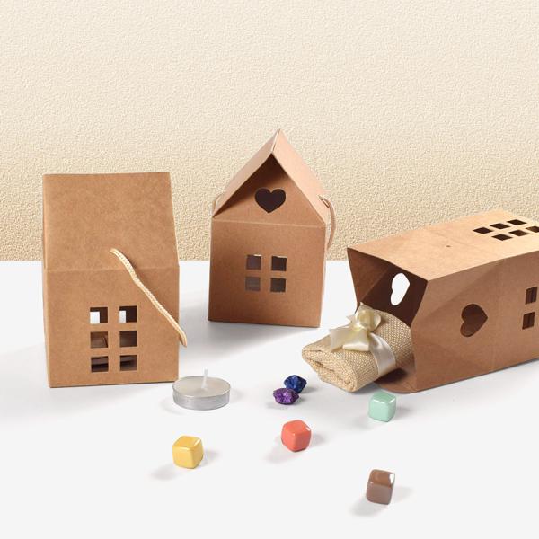Custom Kraft Paper House Shaped Gift Box with Hollow Design