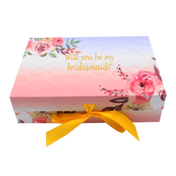 Custom Logo Printed Folding Magnetic Wedding Favor Invitation Bridesmaid Groom Gift Boxes With Ribbon