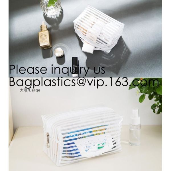 Clear Zipper Pouch with Strap Makeup Bag PVC Cosmetic Pouch,Printing Clear Zip lockk Cosmetic PVC Pouch, bagease, bagplast