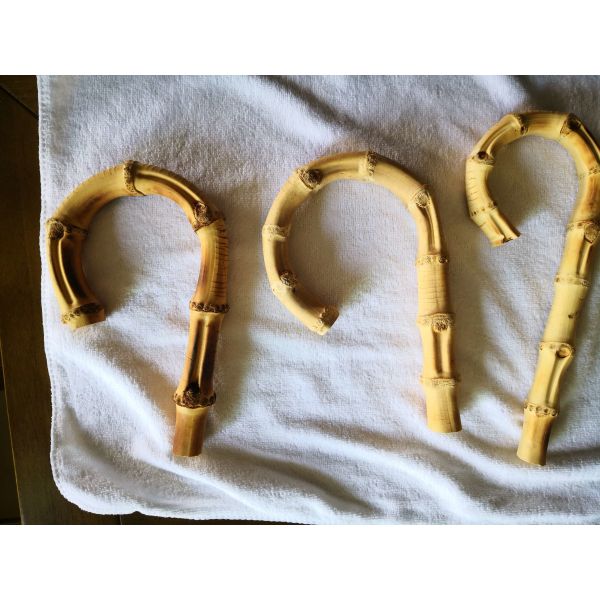 Outer 17cm x 14cm bamboo bag handle with D buckles, One pair, Tote handbag hardware