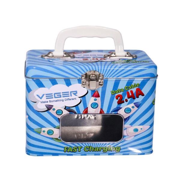 High Quality Rectangle Shape Suitcase Tin Box with Handle Custom Metal Lunch Box with Handle with Window Packaging Box