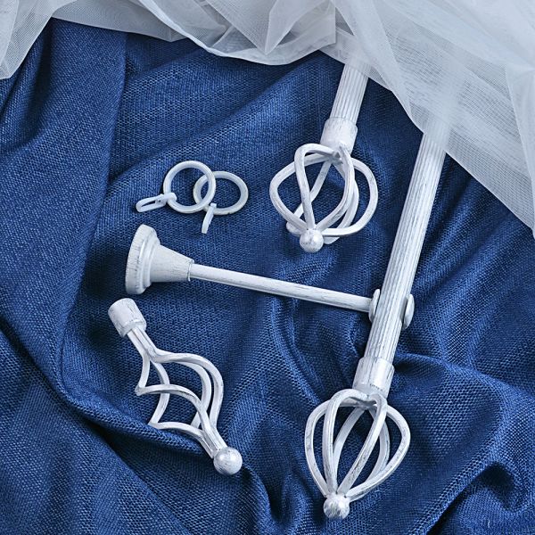 White Sliver 19mm Iron Curtain Rod Set Windows Steel Curtain Pole