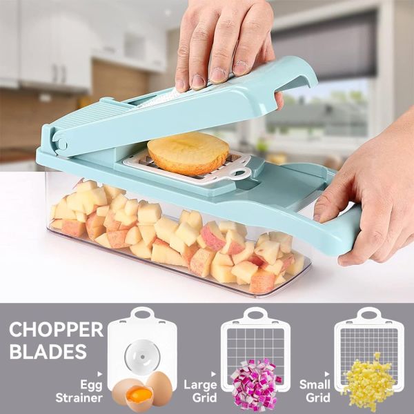 Custom Logo Stainless Steel 8 Blades Potato Onion Food Chopper Mandoline Vegetable Slicer