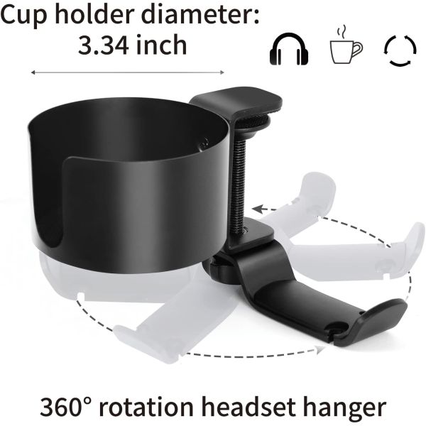 Desk Cup Holder with Headphone Hanger Keep Your Drinks and Headphones in Place