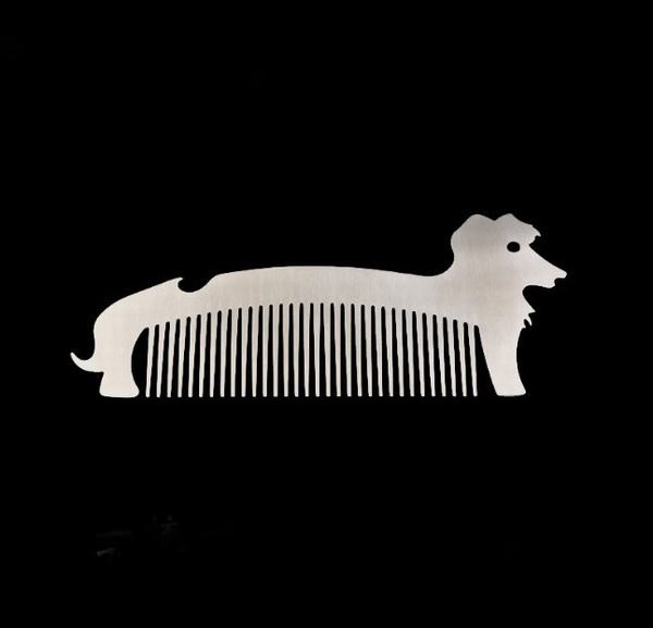 Custom cool innovative men gift, engrave logo stainless steel dog shape blank beard comb bottle opener