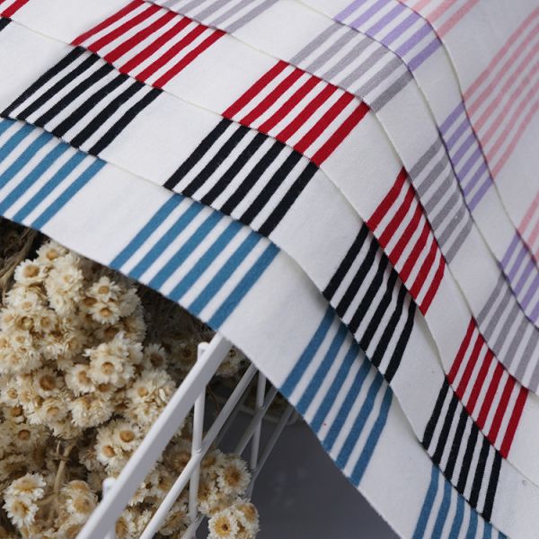 100% Cotton Textured Stripe Fabric Grey And Black Soft Yarn Dyed Material