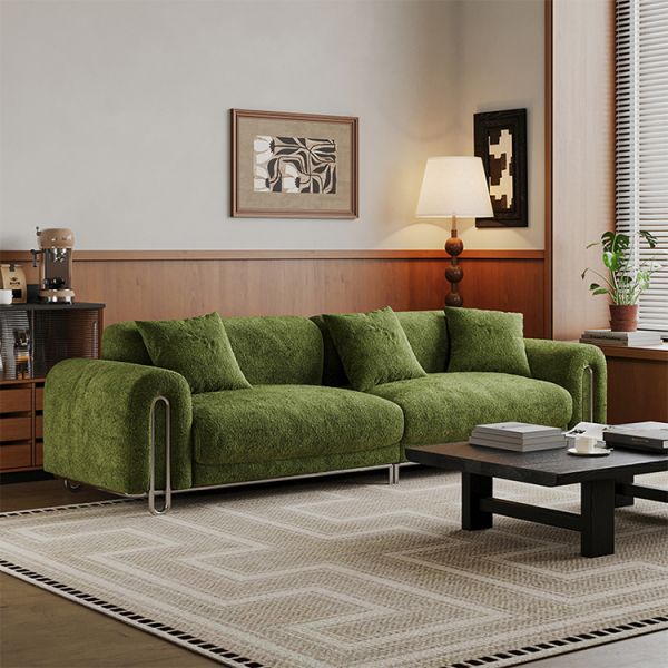 2025 Factory Sale French Minimalist Vintage Chenille Fabric Sofa Green Cream Breeze Living Room Creative Module Sofa Loveseat