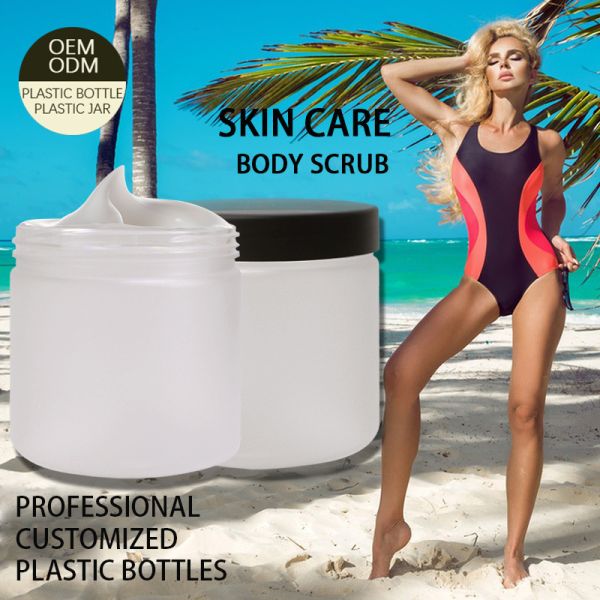 Luxury Empty Cosmetic Face Body Scrub Stretch Mark Cream Frosted PET Plastic Cream Jar