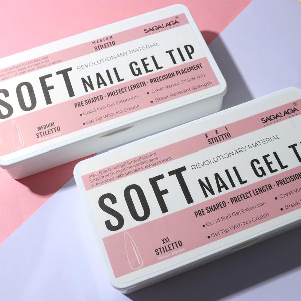 500PCS Soft Gel Tips Nails Xxl Custom Nails Extension Tips Full Cover Clear Private Label Acrylic Round Nail Tips Medium Length