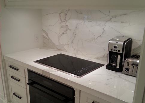 White Kitchen Marble Countertops And Backsplash , Huge Marble Tile Countertops