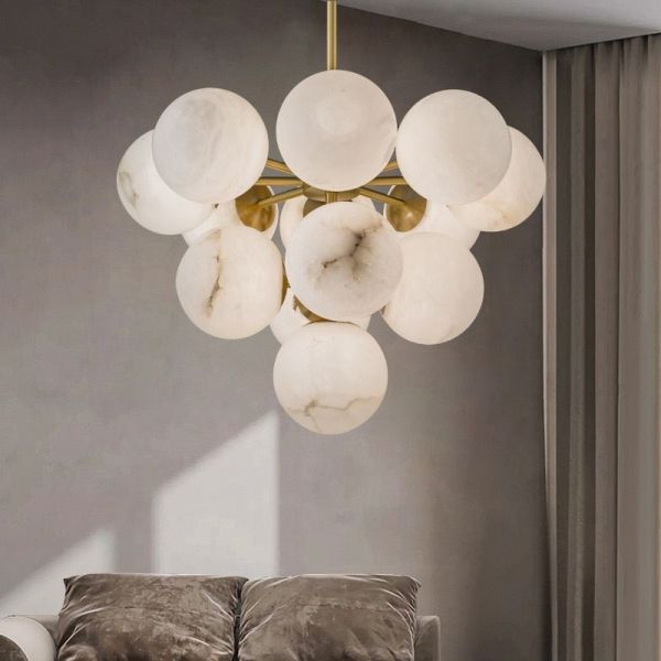 Luxury Home Decoration Alabaster Ball Modern Nordic Copper Chandelier Pendant Lights For Living Room Restaurant