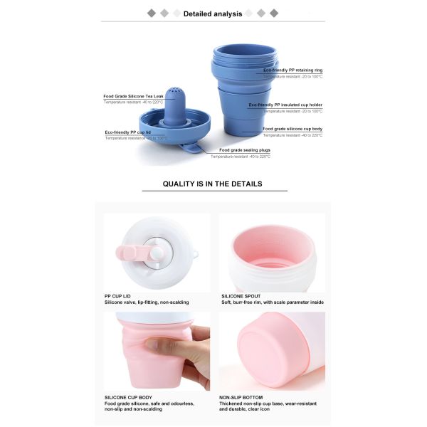 Phthalates Free 12 OZ Silicone Foldable Travel Mug