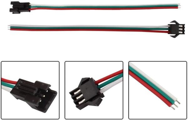 Male Female Plug LED Light Connector Cable 3 Pin SM 14AWG 16AWG Electric Wire Harness