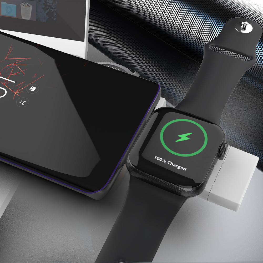 Компактный размер с двойным интерфейсом USB A & USB C Беспроводное зарядное устройство для часов Apple Watch и Samsung Watch