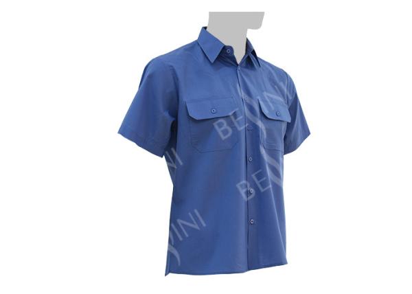 Men's 65%Polyester 35%Cotton Poplin Work Shirt Short Sleeve Blue