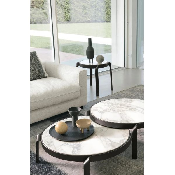 Premium Interior Coffee Side Table With Marble Top Curved Walnut Frame Legs