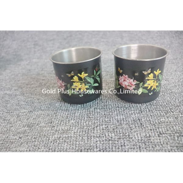 Flower Painting 0.11cbm Stainless Steel Whistling Tea Pot With Two Cups