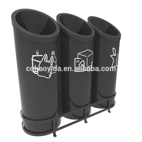 Public Park Steel 1100mm Length Multi Compartment Trash Can