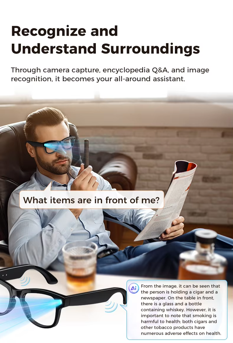 GS5 Max Smart Glasses With Charging Case 8MP Camera Wi-Fi Transfer AI Translation