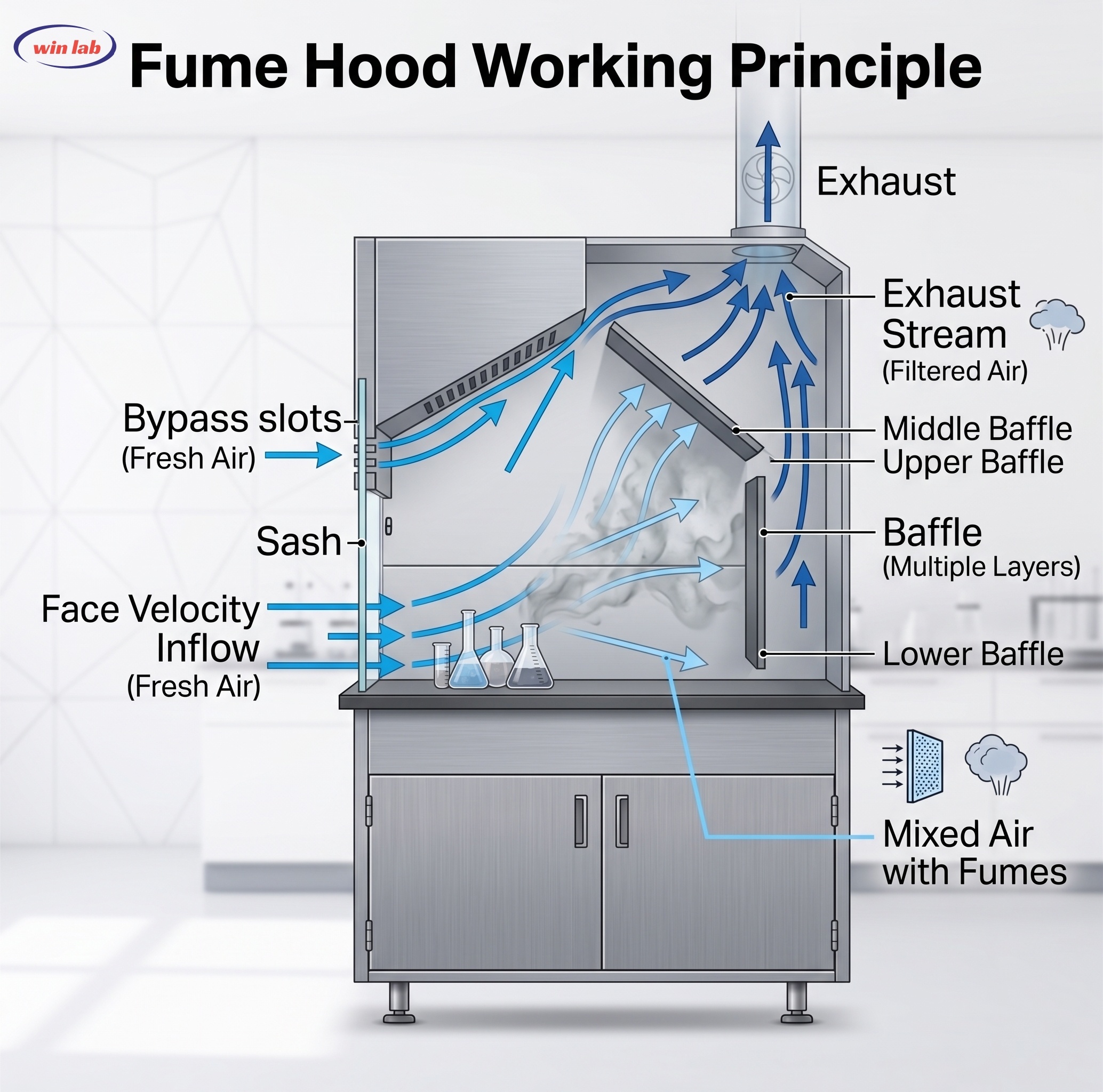 Aerodynamic Lab Fume Hood Modern Tabletop Chemical Ventilation Hood