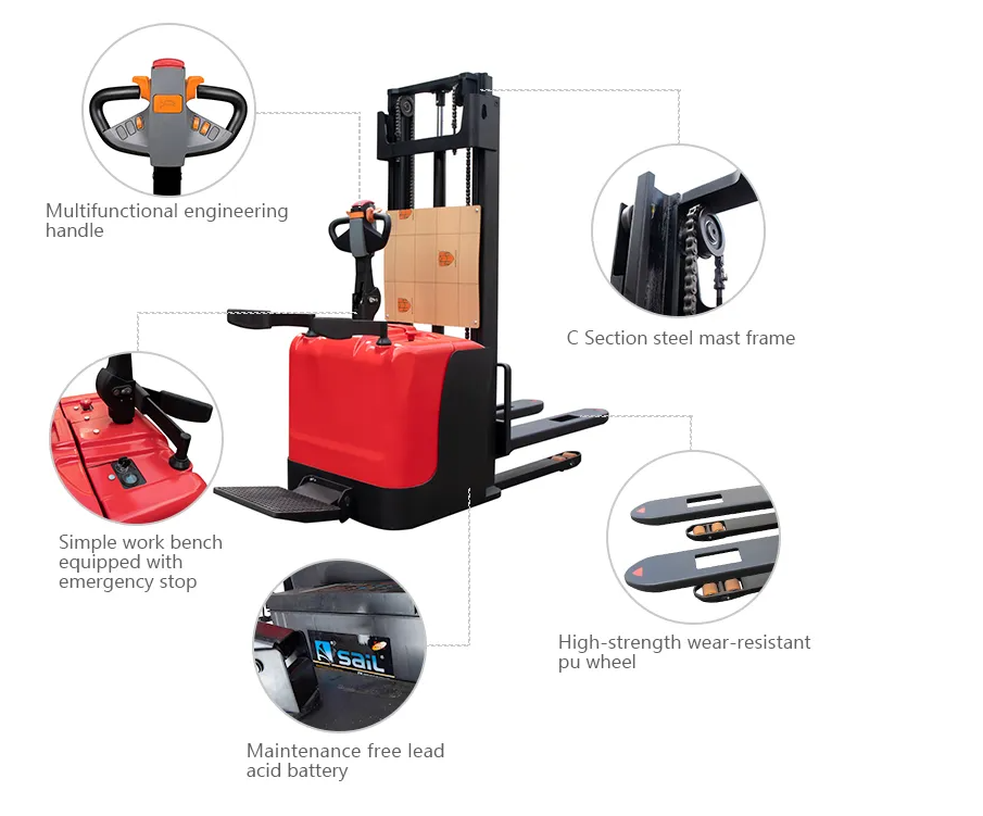 Warehouse Automatic Stacker 1 Ton 1.2 Ton 1.5 Ton Electric Pallet Stacker With 3m 3.5m Lifting Height