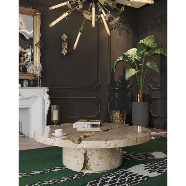 Black Modern Coffee Table Round Marble Top Nordic For Living Room Decor