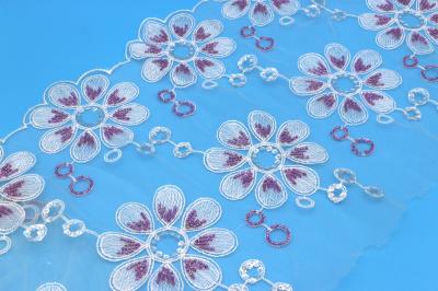 O poliéster Mesh Sequin Lace Trim, pétala bordou guarnições do laço