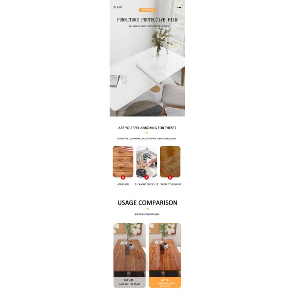 Protector de muebles de adhesivos transparentes a prueba de aceite impermeable Película de protección de mesa personalizada