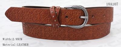 3cm Embossed Patterns Womens Leather Belt Screw Part And Metal Studs On Loops