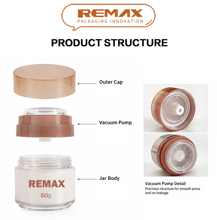 60g Luxury Airless Jar Container for Face Cream and Skincare Formulas
