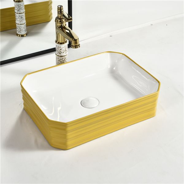 Hotel Bathroom Sanitary Ware Plating Golden Countertop Face Hand Wash Basin