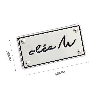 Black Logo Metal Label On Shiny Silver Plate Custom Engraved Metal Plate For Handbag