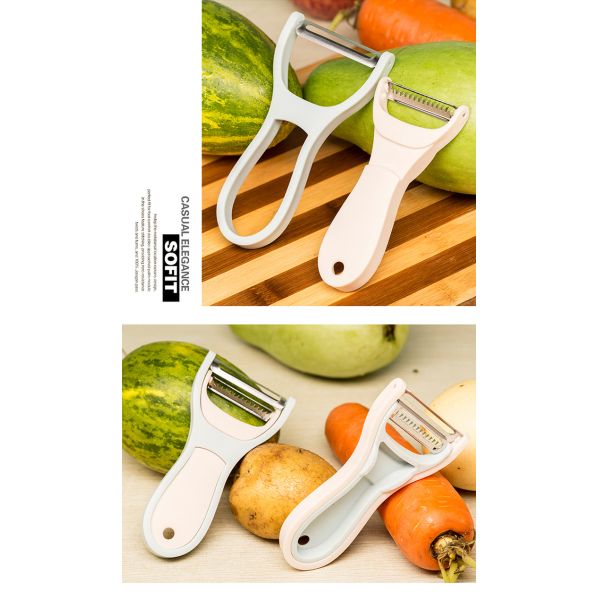 Ergonomic Anti-Slip Handle 2-in-1 Potato Carrot Peeler Stainless Steel Chopper Tool for Cutting Fruit Vegetables