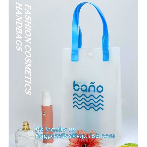 Waterproof recycled handle shopping square bottom transparent pvc plastic bag, promotion gifts packing plastic handle PV