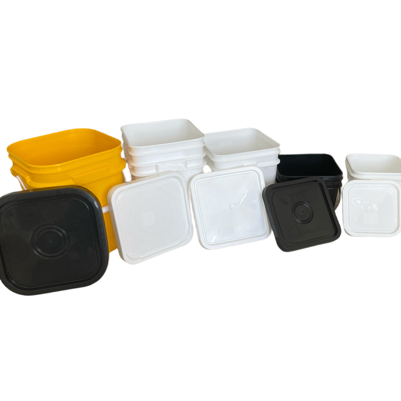 Material de PP/HDPE personalizado de fácil apertura, cubo de plástico cuadrado de 5 galones y 6 galones con mango