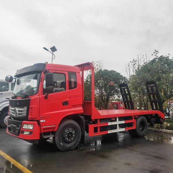 Dongfeng Self Loading Flatbed Excavator Transport Truck , Harvester Transport Truck
