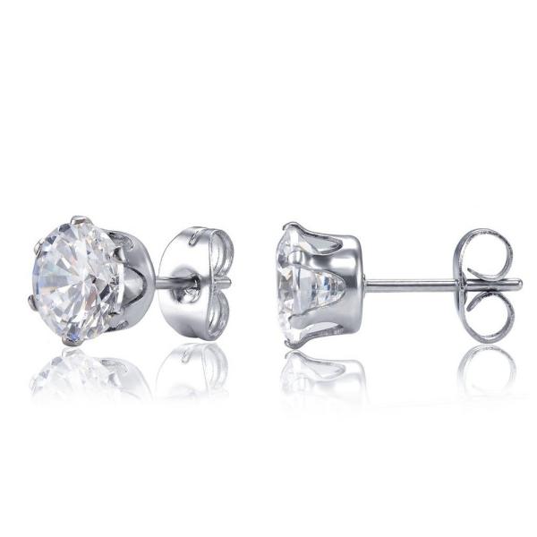 Jewelry Zircon Earrings Women's Stainless Steel Round Clear Cubic Zirconia Stud Earring