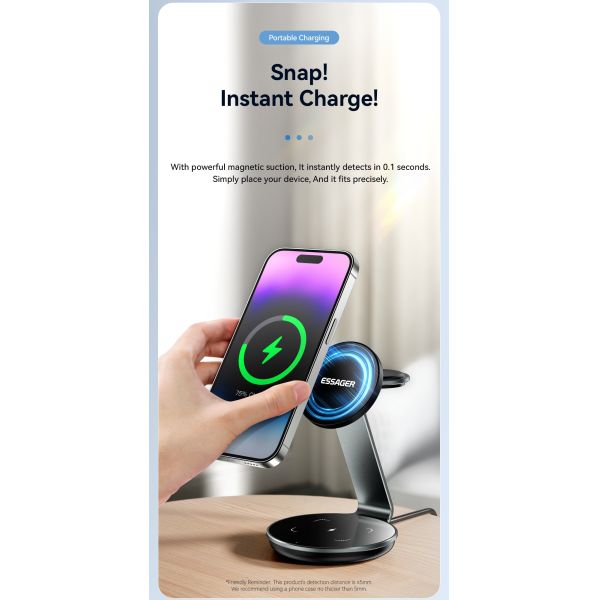 ESSAGER OJD-102 Series 3 In 1 Charging Stand Wireless Charging Pad USB C